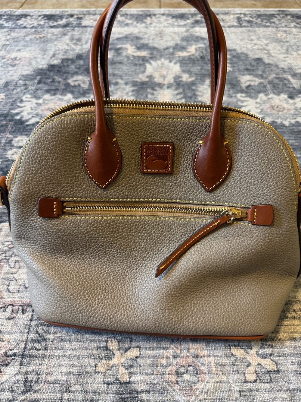 Dooney & Bourke Taupe Pebble Leather Satchel with Brown Trim